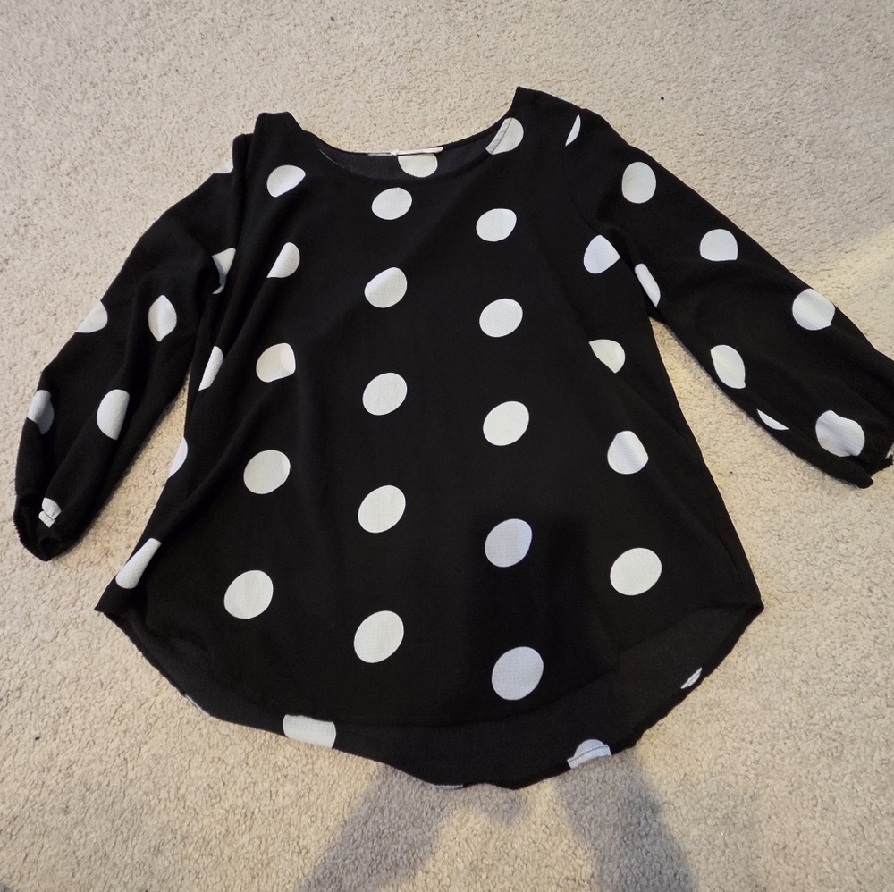 Boxy Black and White Polka Dot Blouse